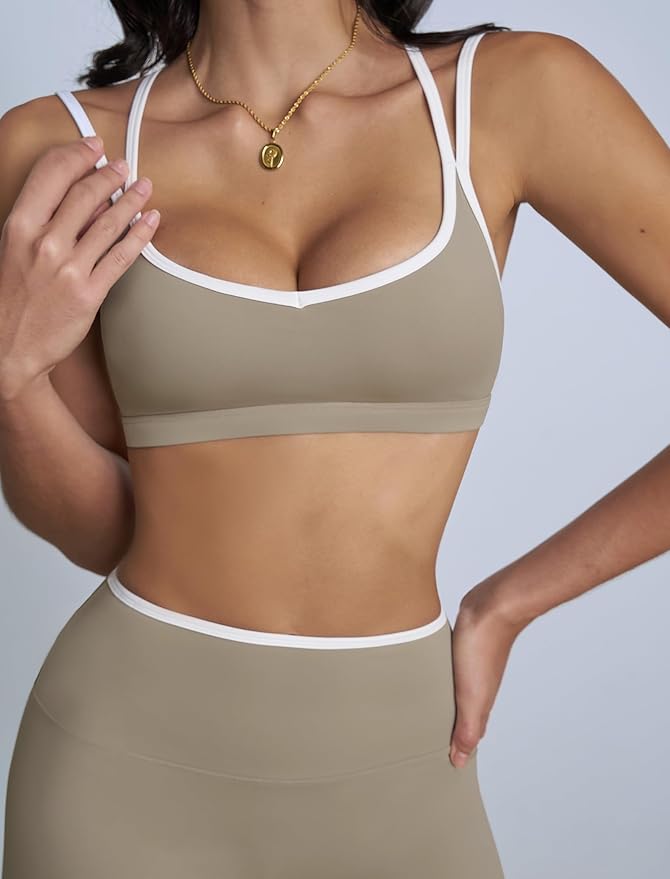 ABOCIW Two Piece Workout Sets for Women Color Block Strappy Sports Bra High Waist Leggings Yoga Pilates Outfits