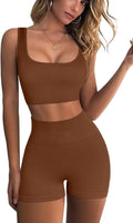 QINSEN Workout Sets for Women 2 Piece Seamless Ribbed Crop Tank High Waist Shorts Yoga Outfits