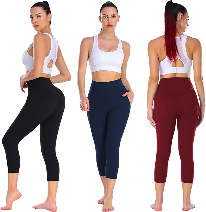 NEW YOUNG 3 Pack Leggings with Pockets for Women,High Waisted Tummy Control Workout Yoga Pants