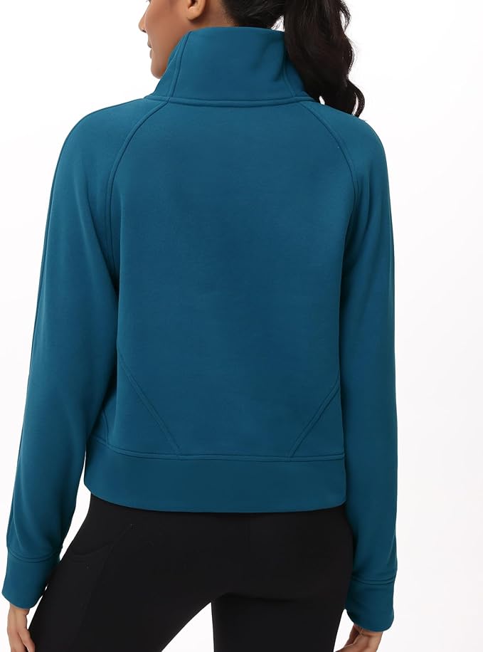THE GYM PEOPLE Womens' Half Zip Pullover Fleece Stand Collar Crop Sweatshirt with Pockets Thumb Hole