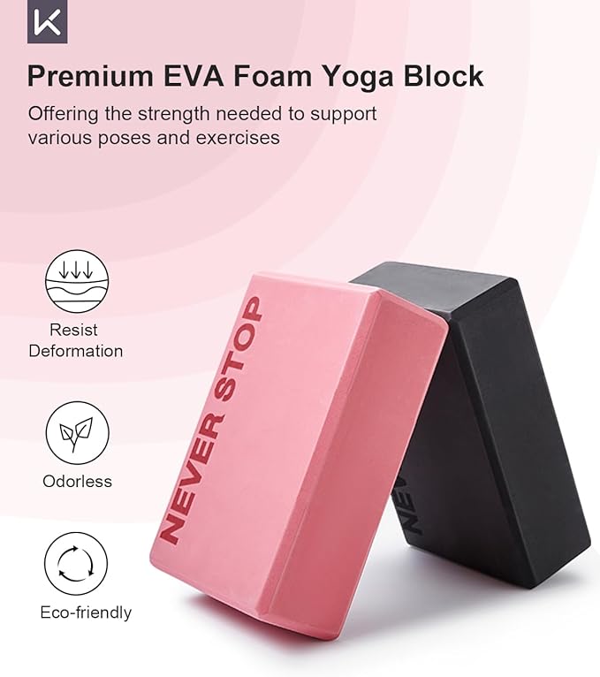 KEEP Yoga Block, High-Density EVA Foam 2 Pack Yoga Block with Non-Slip Textured Surface, Supportive, Lightweight - Ideal for Yoga