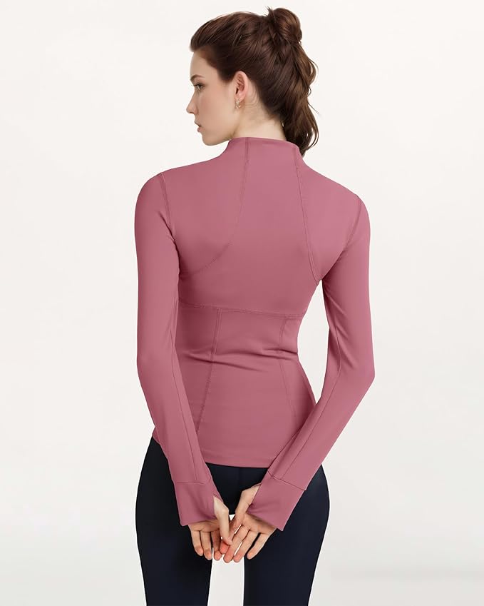 Locachy Women's Slim Fit Full Zip Athletic Running Sports Workout Jacket with Thumb Holes