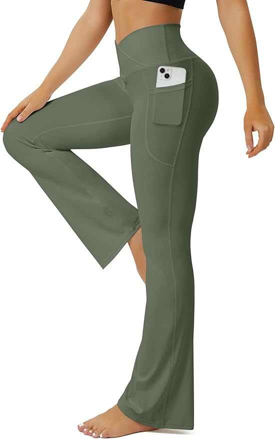 FOHOFO Yoga Pants Women, Flare Leggings for Women with Pockets Crossover High Waisted Bootcut Yoga Pants