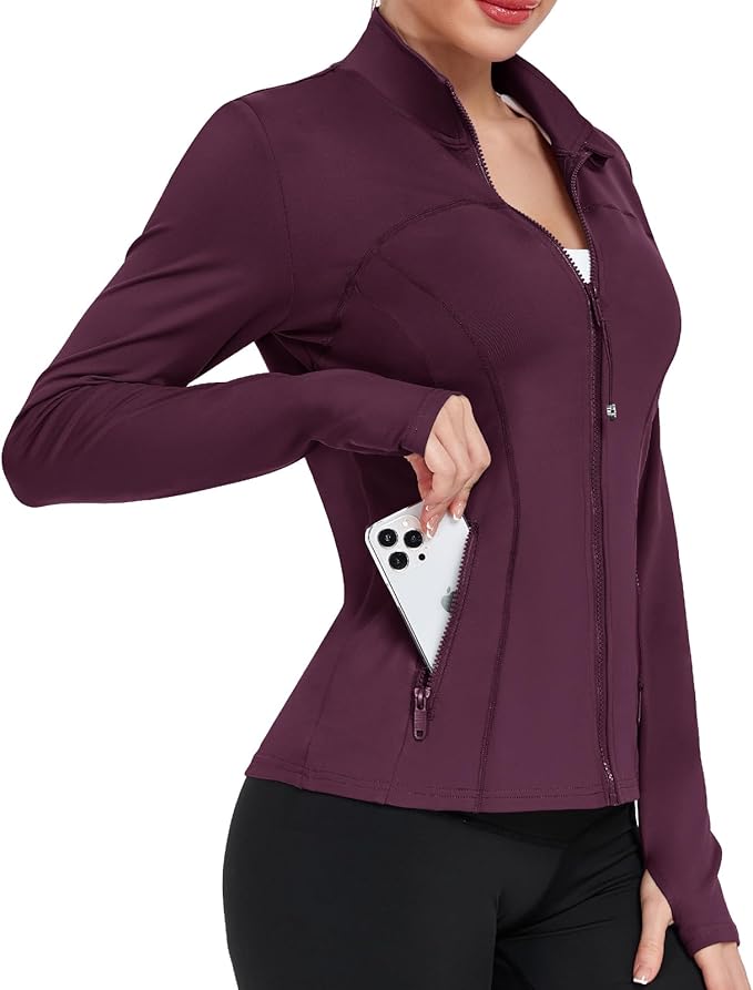Women's Workout Jackets Full Zip Running Yoga Jackets Lightweight Athletic Clothes with Thumb Holes