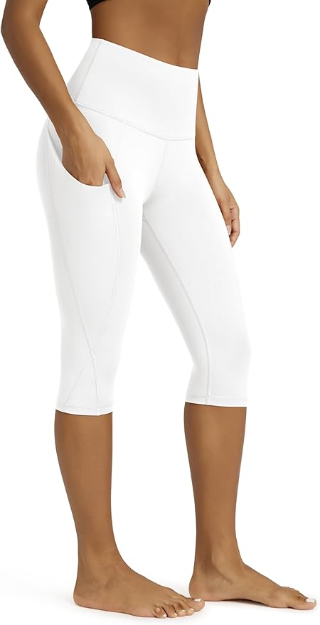 ODODOS Women's High Waisted Yoga Capris with Pockets, Tummy Control Non See Through Workout Athletic Running Capri Leggings