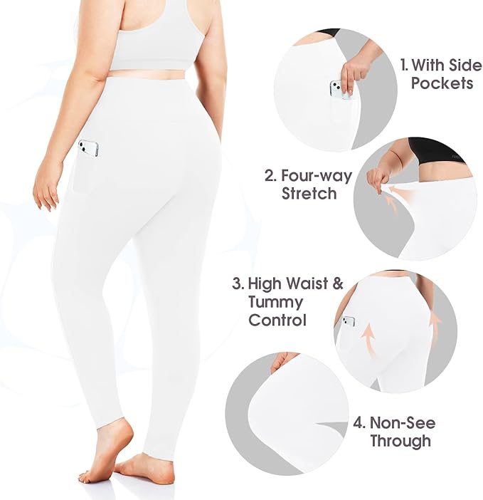 Plus Size Leggings for Women with Pockets-Stretchy XL-5XL Yoga Pants Tummy Control High Waist Workout Leggings