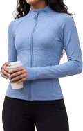 Waitfairy Zip Up Jackets for Women Yoga Gym Top Running Workout Jackets for Woman Track Jacket Women with Thumb Holes
