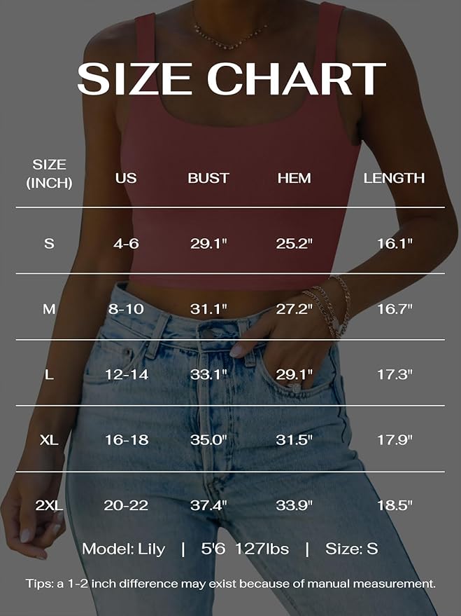REORIA Women’s Sexy Square Neck Double Lined Seamless Sleeveless Cropped Tank Yoga Crop Basic Tops