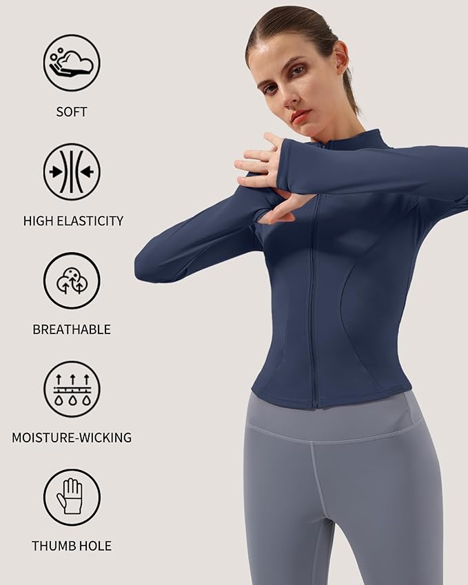 Locachy Women's Lightweight Stretchy Workout Full Zip Running Track Jacket with Thumb Holes
