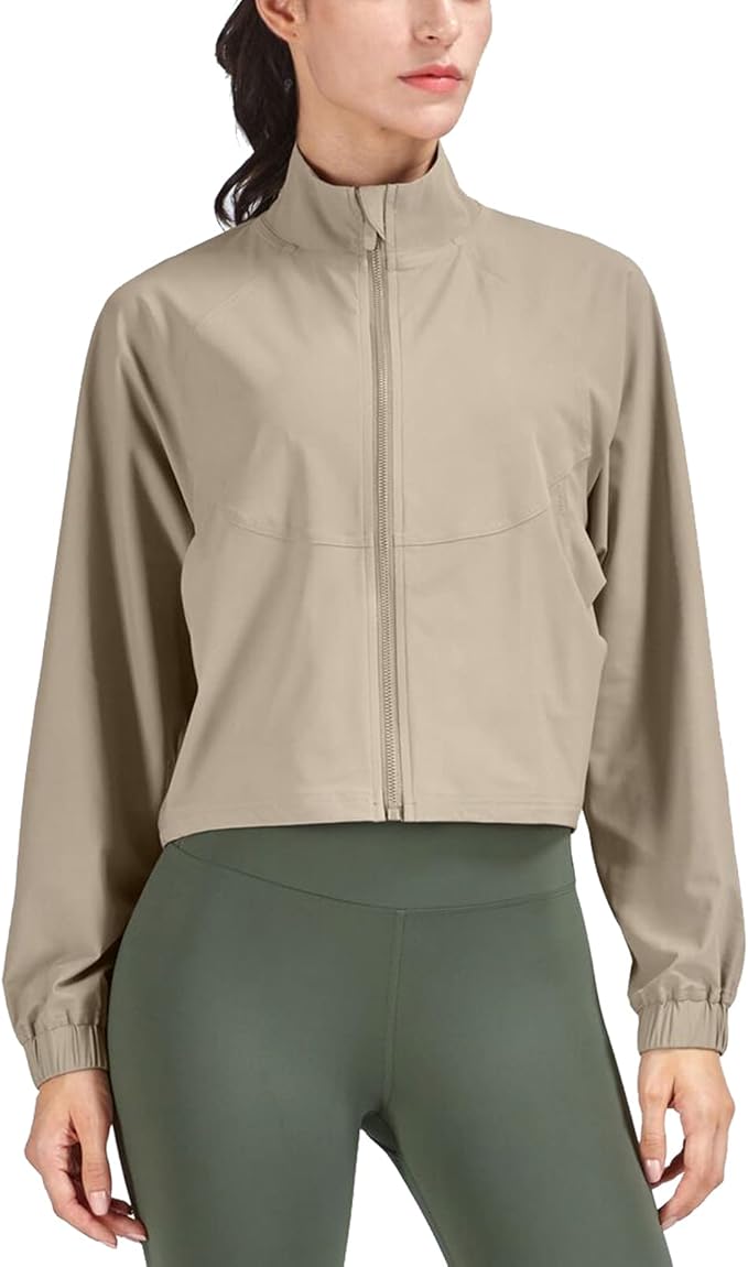 altiland Women's Athletic Running Yoga Gym Track Zip Up Cropped Jackets UPF 50+ Sun Protection Long Sleeve Workout Shirts