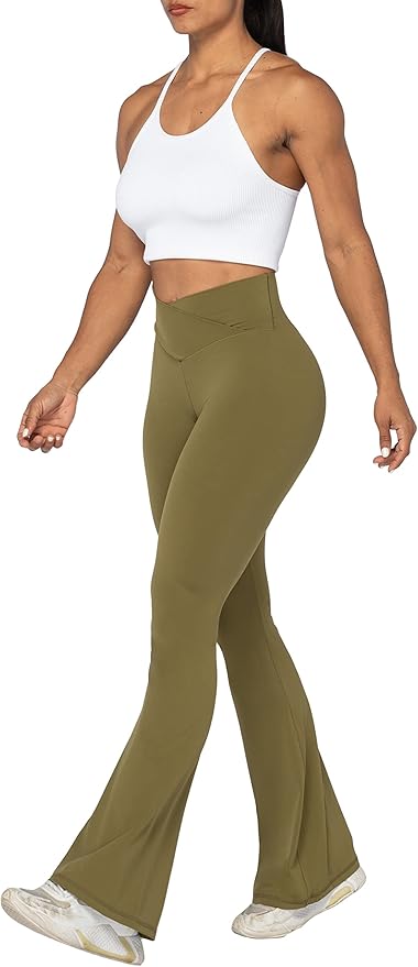 Sunzel Flare Leggings, Crossover Yoga Pants with Tummy Control, High-Waisted and Wide Leg