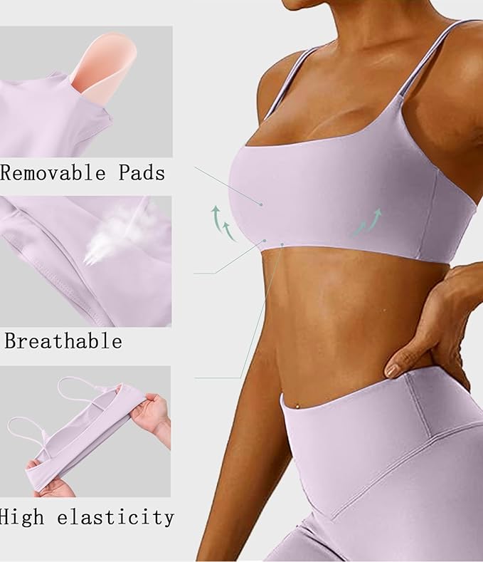 Comper Women's Sports Bra with Thin Straps Stretchy Wirefree Workout Bras Lightweight Workouts Bralette with Removable Pads
