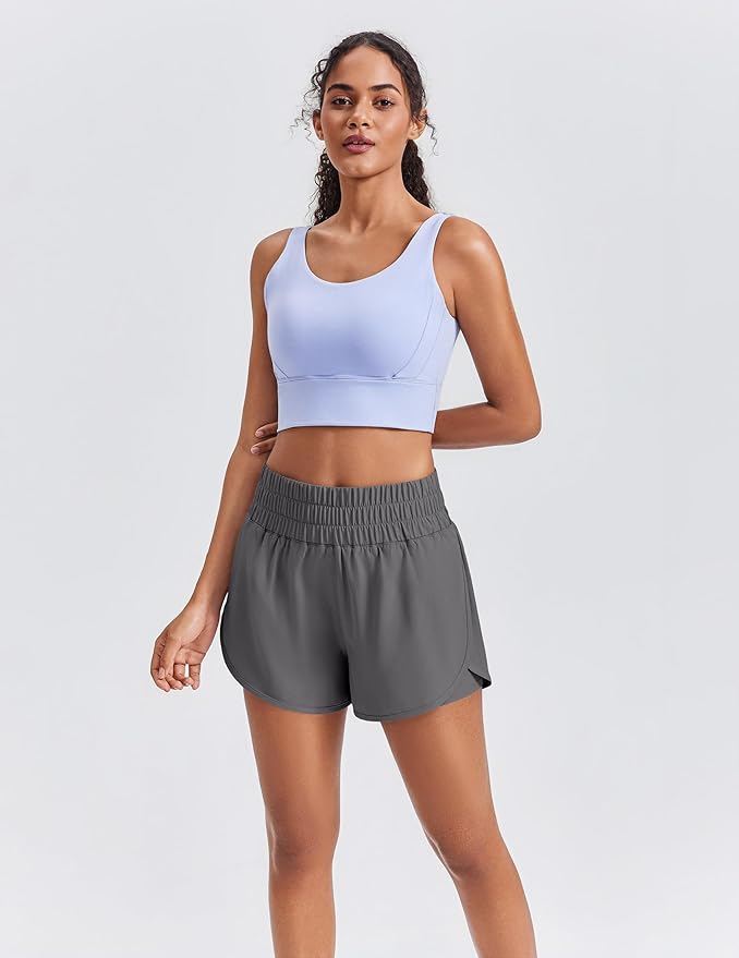 PINSPARK Women's 2 in 1 Running Shorts High-Split Athletic Short High Waisted 3" Liner Workout Gym Short with Pockets