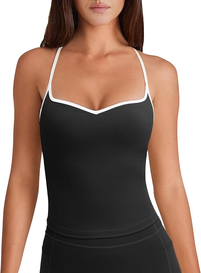 OMKAGI Sports Bras for Women Cute Sweetheart Neck Workout Tank Tops Open Back Yoga Bra Top