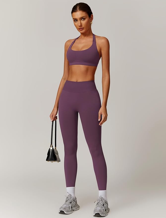ABOCIW Workout Sets for Women Seamless Scunch Butt Lifting Impact Leggings Halter Sports Bra 2 Piece Gym Outfits