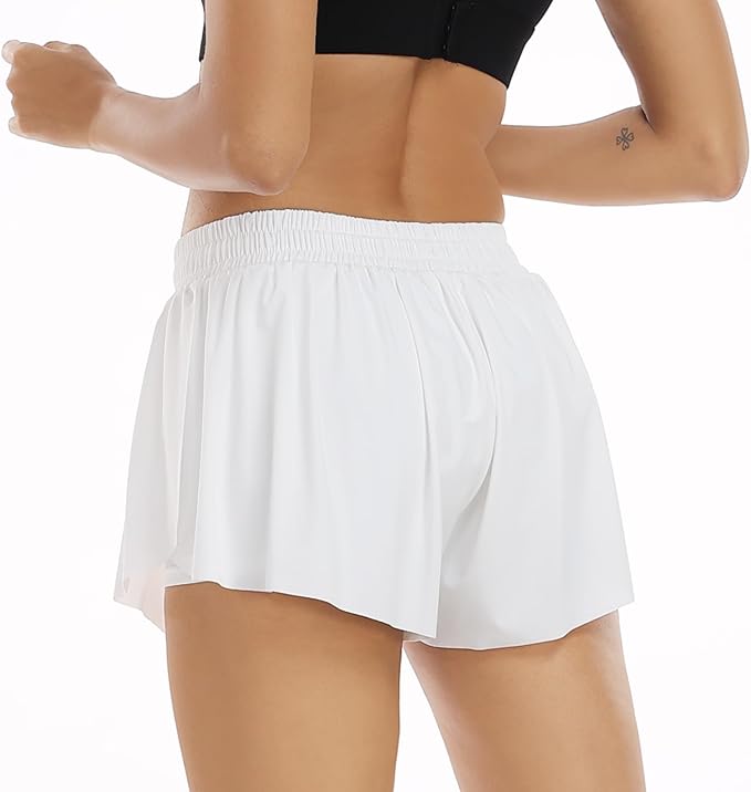 Wsirmet Flowy Shorts for Women Butterfly Shorts 2 in 1 Athletic Workout Gym Biker Running Shorts with Pockets
