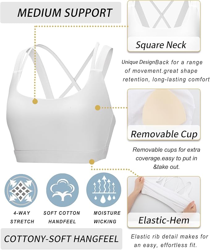 RUNNING GIRL Sports Bras for Women,Padded Strappy Sports Bras Criss-Cross Back Medium Support Sports Bras with Removable Cups