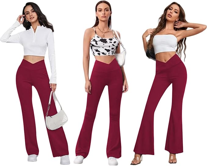 DLOODA Women's Flare Leggings with Pockets Crossover High Waisted Bootcut Yoga Pants Tummy Control Bell Bottom Leggings