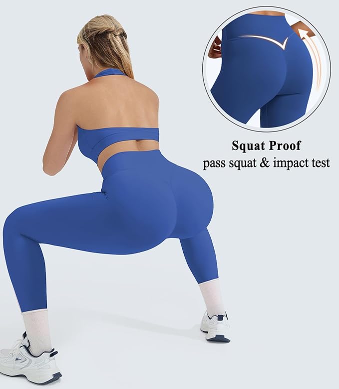 OMKAGI 2 Piece Workout Sets for Women Halter Sports Bras Gym Sets Booty Leggings Outfits