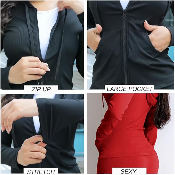 YeGine Women 2 Piece Outfits Long Sleeve Tracksuit Bodycon Matching Sets Hoodie Jacket Jogging Suit