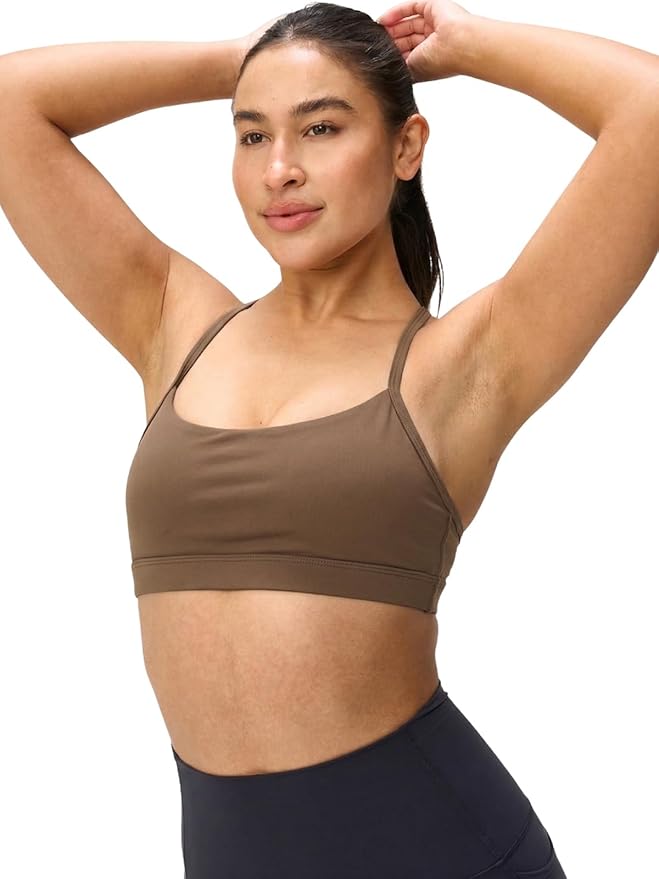 Womens Y Back Padded Sports Bra Strappy U Neck Butter Soft Low Impact Workout Bras Yoga Pilates Walking