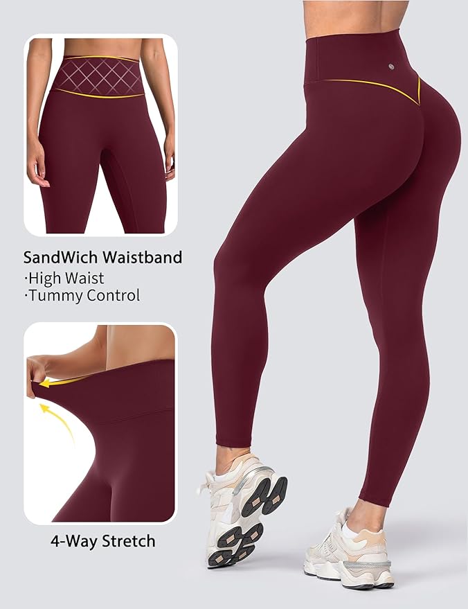 Sogetdo Yoga Leggings for Women Hidden Scrunch Butt Non See Through High Waisted No Front Seam Athletic Gym Workout Pants