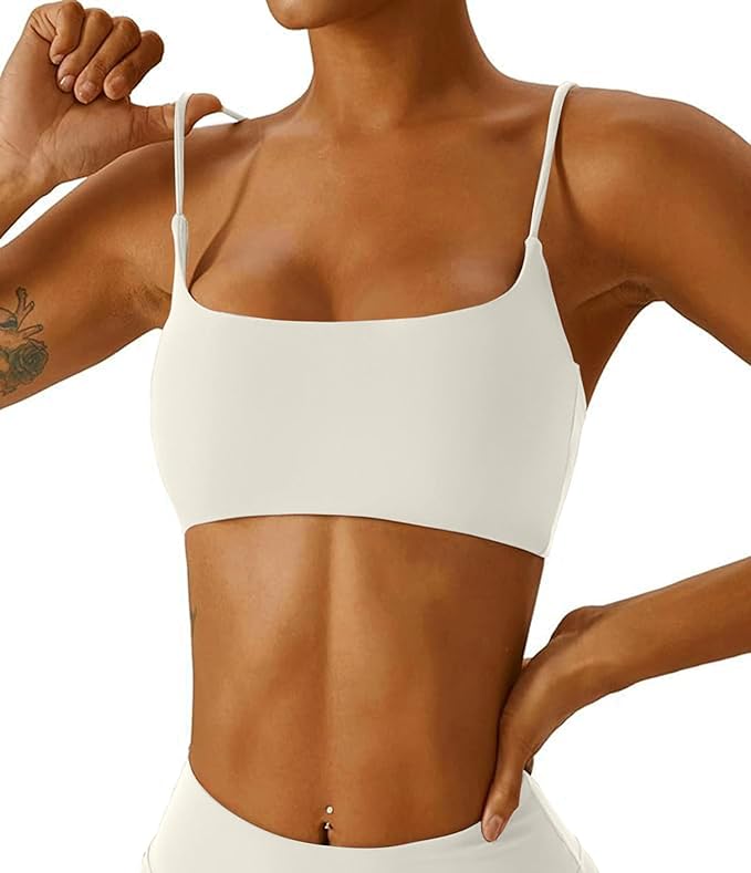Comper Women's Sports Bra with Thin Straps Stretchy Wirefree Workout Bras Lightweight Workouts Bralette with Removable Pads