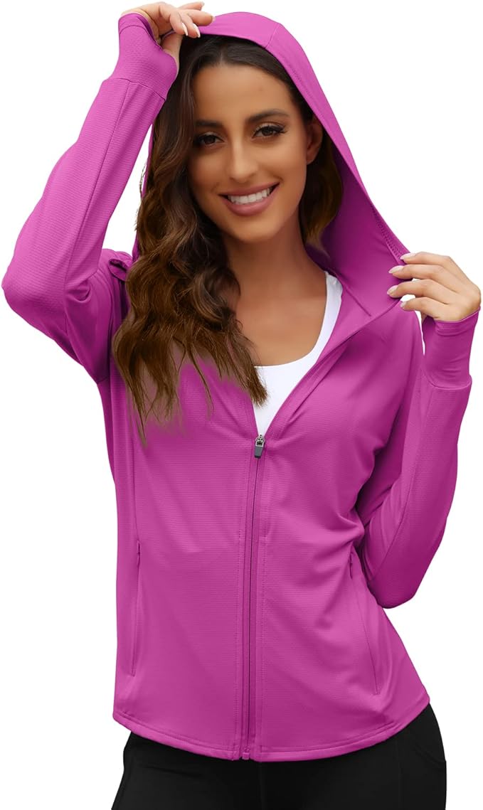 We1Fit Women's UPF 50+ Sun Protection Jacket Hoodie Sun Shirts Hiking Running Athletic Shirt