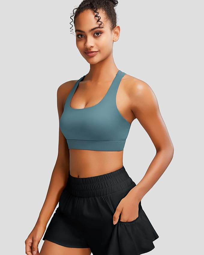 RUNNING GIRL High Impact Sports Bras for Women - Scoop Neck Strappy Sports Bra High Support Moulded Cup Workout Bra