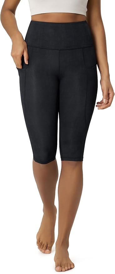 ODODOS Women's High Waisted Yoga Capris with Pockets, Tummy Control Non See Through Workout Athletic Running Capri Leggings