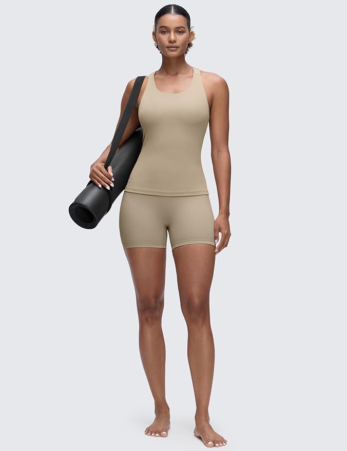 CRZ YOGA Butterluxe Workout Racerback Tank Tops for Women - Padded Athletic Spandex Yoga Shirts with Built in Bra