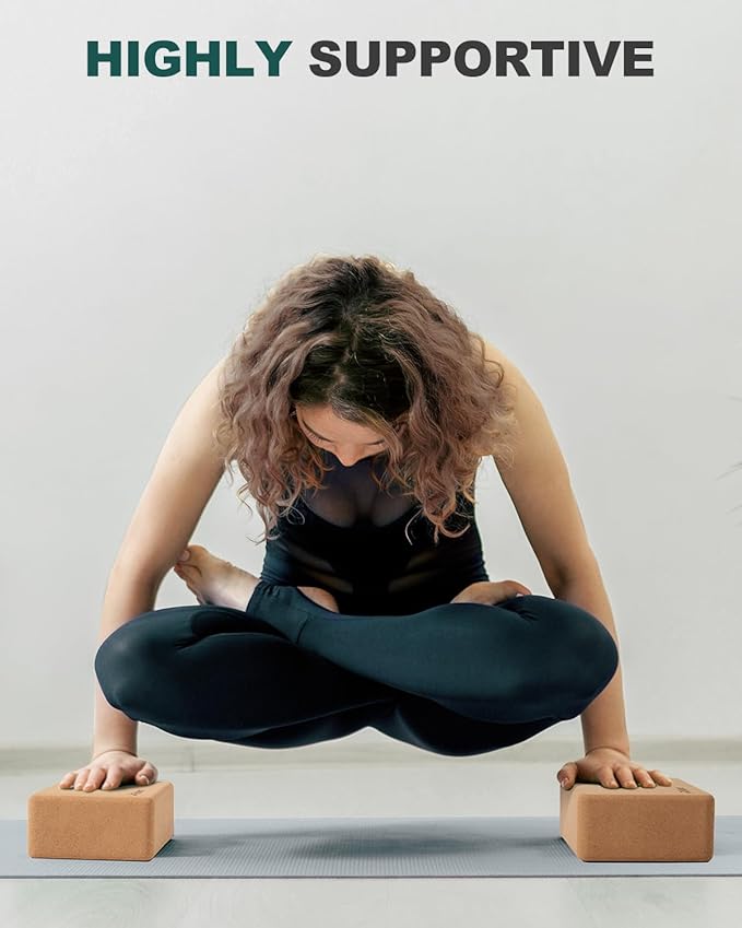 Trideer Cork Yoga Blocks, 2 Pack Yoga Blocks Natural Cork, High Density Yoga Block with Non Slip Surface, Eco-Friendly Yoga Accessories for Women, Ideal for Yoga, Pilates, Stretching