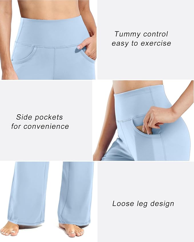 Promover Wide Leg Pants Woman Yoga Pants with Pockets Stretch Loose Casual Lounge Sweatpants Petite/Regular/Tall