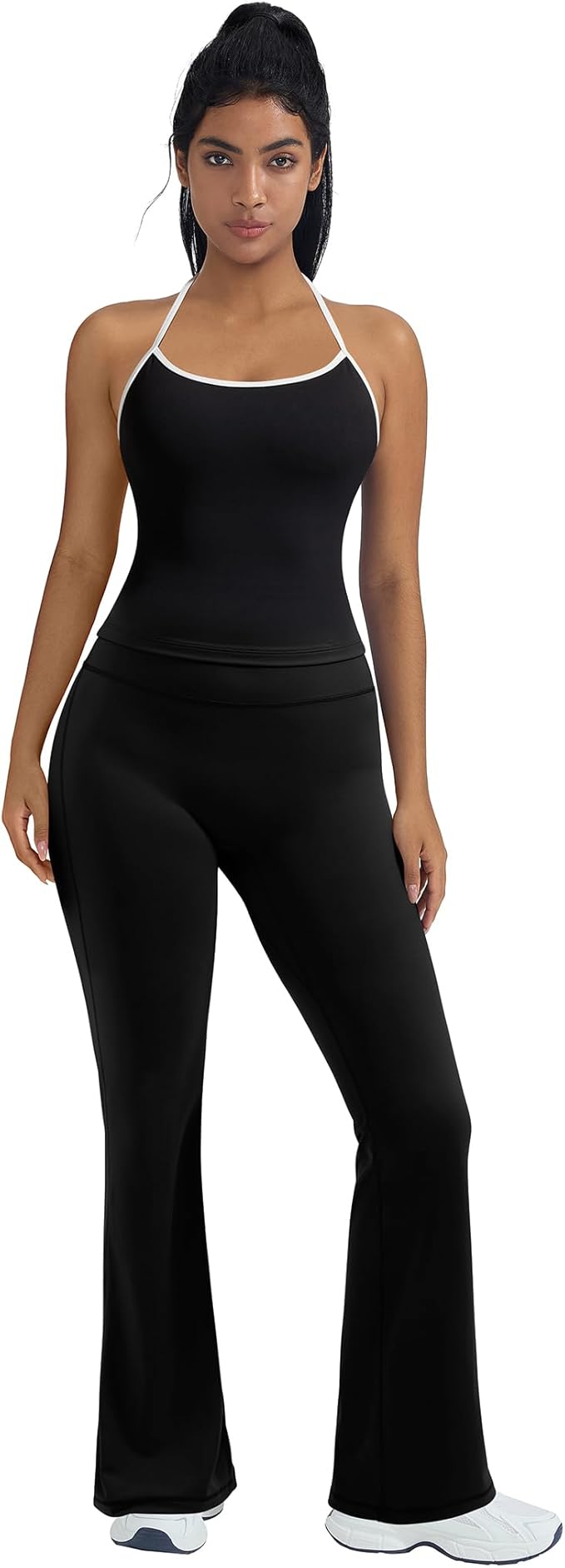 OMKAGI 2 Piece Workout Sets for Women Padded Tank Tops Flare Leggings Pilates Outfits