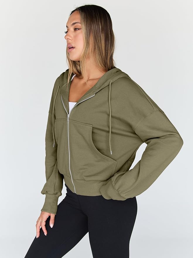 Trendy Queen Hoodies for Women Full Zip Up Cropped Sweatshirts Jackets Casual Comfy Gym Tops Fall Outfits Winter Clothes 2026