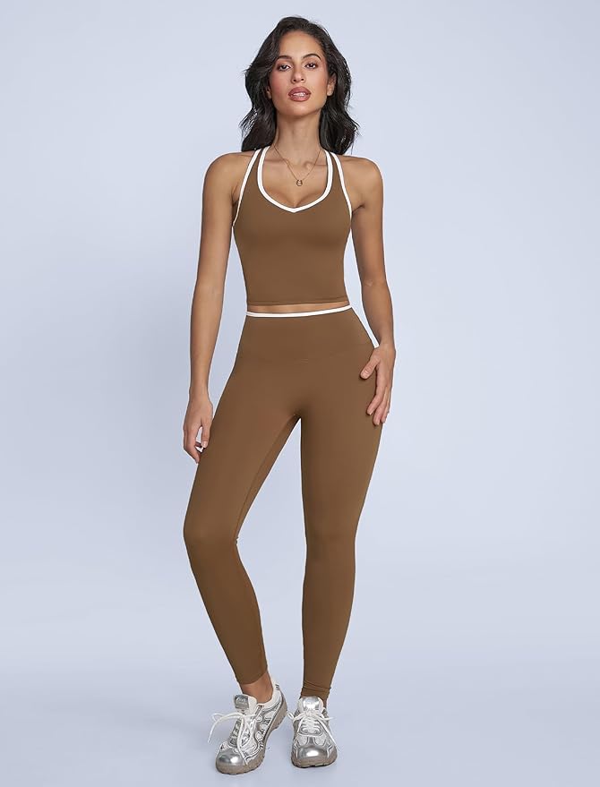 ABOCIW Womens Color Block Workout Sets Racerback Tank Top High Waist Leggings Gym Set Yoga Pilates Outfits