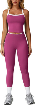 QBGJTD Womens Workout Sets Two Piece Cross Back Tank Top Matching High Waist Leggings Sets Gym Outfits Work Out Clothes