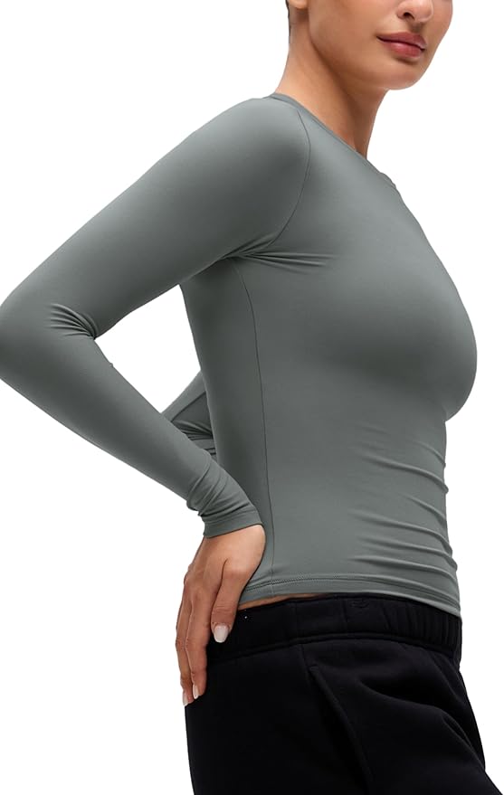 CRZ YOGA Softembrace Crewneck Long Sleeve Shirts for Women - Casual Going Out Tops Soft Basic Fitted Tight Fall T-Shirts