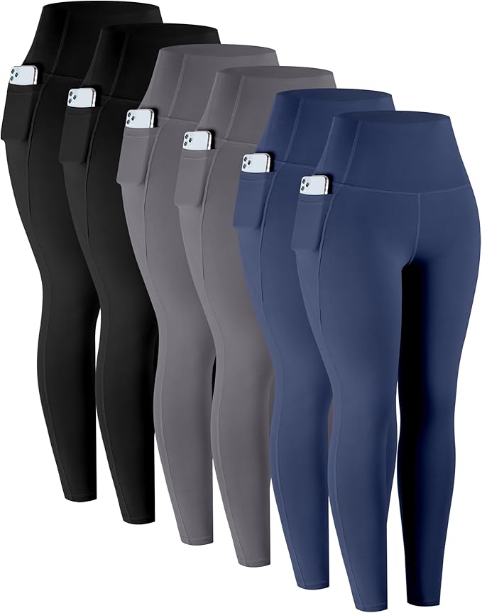 LZYVOO Leggings with Pockets for Women, 6 Packs Soft High Waisted Tummy Control Workout Yoga Pants
