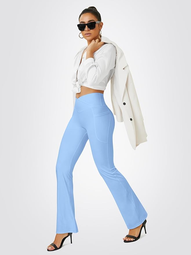 FOHOFO Yoga Pants Women, Flare Leggings for Women with Pockets Crossover High Waisted Bootcut Yoga Pants
