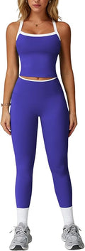 QBGJTD Womens Workout Sets Two Piece Cross Back Tank Top Matching High Waist Leggings Sets Gym Outfits Work Out Clothes