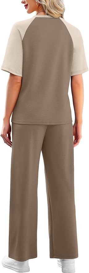 WIHOLL 2 Piece Sets for Women Resort Wear Travel Vacation Outfits Summer Short Sleeve Lounge Sets