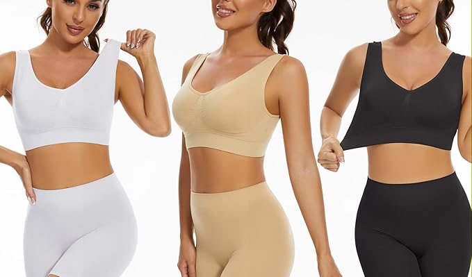 Lemef 3-Pack Seamless Sports Bra Wirefree Yoga Bra with Removable Pads for Women