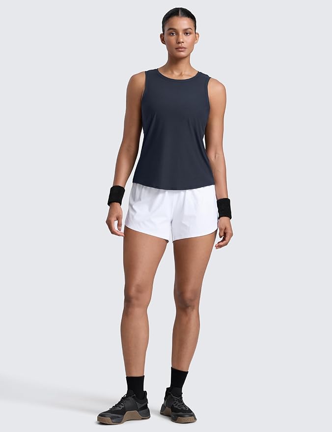 CRZ YOGA Cloudweight Open Back Workout Tops for Women Lightweight High Neck Athletic Gym Tank Soft Running Sleeveless Shirts