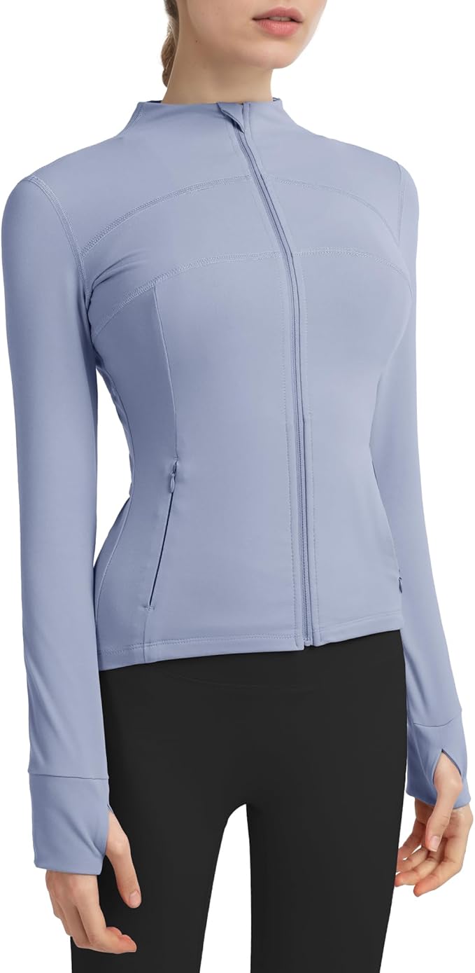 Gacaky Women's Slim Fit Workout Running Track Jackets Full Zip-up Yoga Athletic Jacket with Thumb Holes