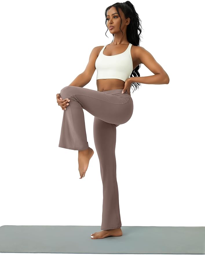 COPYLEAF Womens Yoga Pants with Pockets High Waisted Flare Leggings Bell Bottom Yoga Dress Pants Seamless Bootcut Pants