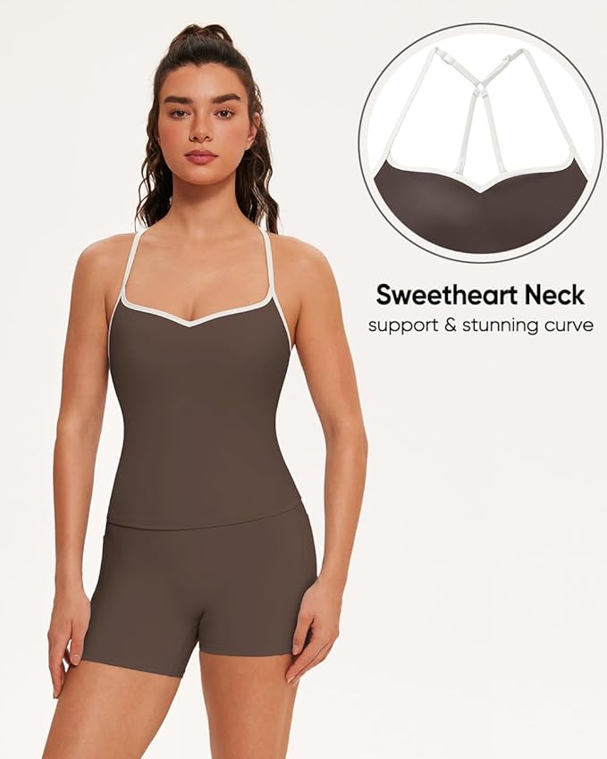 OMKAGI Sports Bras for Women Cute Sweetheart Neck Workout Tank Tops Open Back Yoga Bra Top
