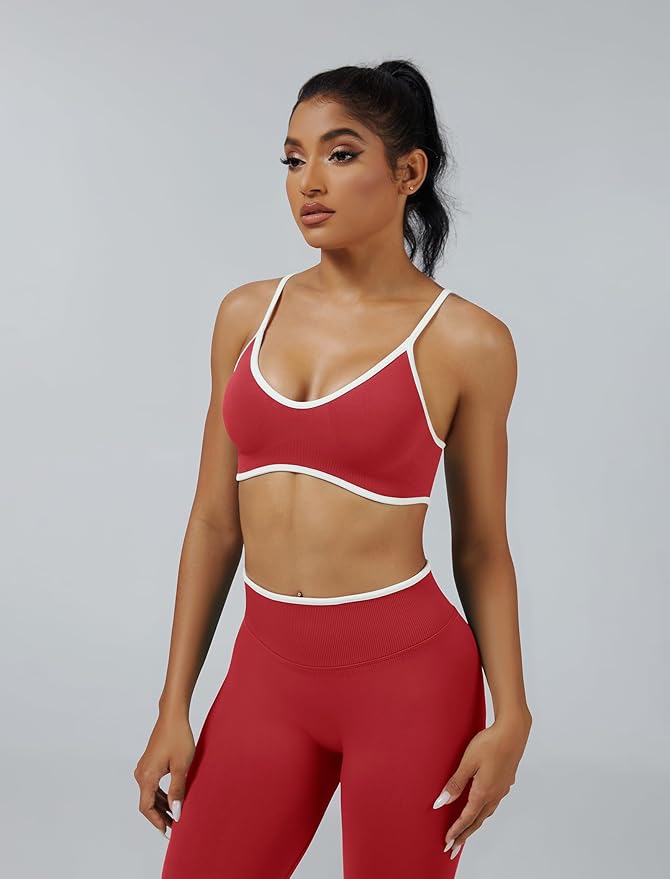 ABOCIW Womens 2 Piece Workout Sets Seamless Color Block Sports Bra Scrunch Butt Lifting High Waist Leggings Gym Set