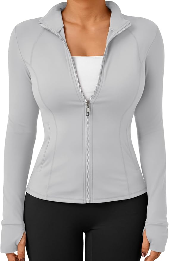 Trendy Queen Womens Lightweight Zip Up Jackets 2026 Athletic Workout Hoodies Spring Shirt Fitted Gym Clothes with Pocket