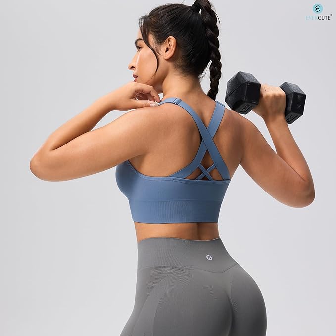 Evercute Sports Bras for Women Padded Medium Support Criss Cross Strappy Bra Seamless High Impact Yoga Exercise Athletic Bras